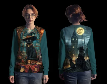 Свитшоты с полной запечаткой: Магия чёрного кота